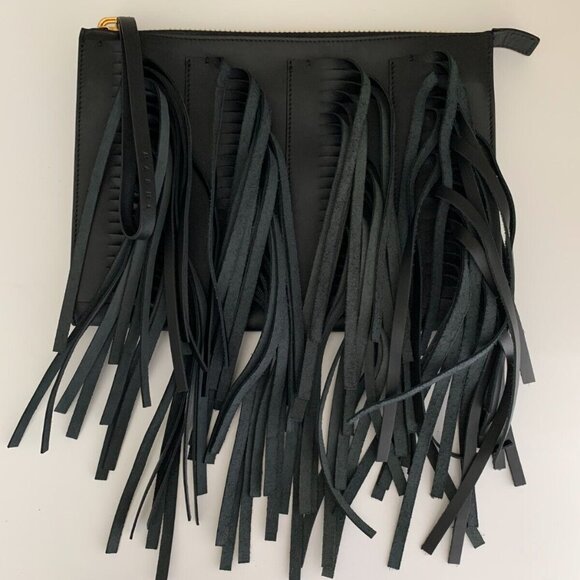 Marni Handbags - Edgy MARNI Black Leather Oversized Fringe Clutch